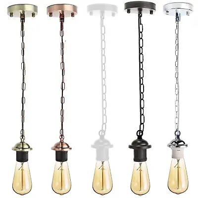 Metal Ceiling Rose & Chain Pendant Light Chandelier Lamp Holder E27 Fitting Lamp • £11.89
