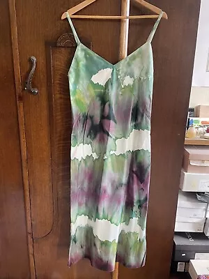 ACNE STUDIOS Tie Dye Green Purple Print Slip Dress Boho Festival Size 40 M • £250