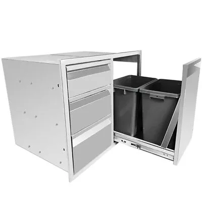 Outdoor Kitchen BBQ Door Drawers Combo Stainless Steel 28x20in With 2 Trash Can • $349.90