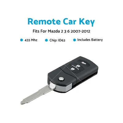 Fits For Mazda 2 3 6 Complete Remote Car Key 433MHz ID63 80Bit Chip 3 Buttons • $32.59