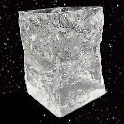 £35.04 • Buy Vintage Rectangular Textured Art Glass Vase Planter Crystal Clear Ice Cube  