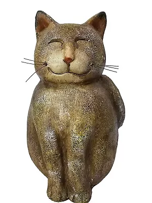 Smiling Cat Red Clay Tall 9  Pottery Statue Rustic Brown With Whiskers.  • $24.99