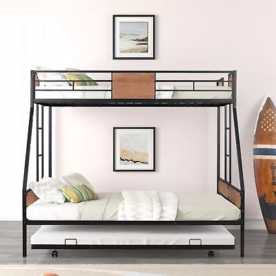 Metal Twin Over Full Bunk Bed With Trundle Heavy-duty Sturdy Metal Noise Reduced • $313.29