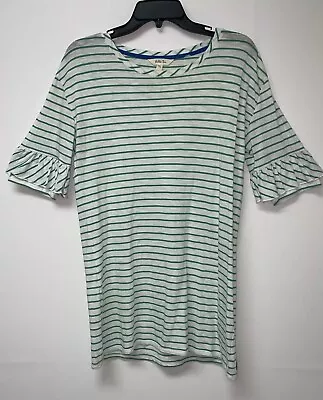 Matilda Jane Women Green White Stripe Tunic Top Ruffle Short Sleeve Size M • $13.99