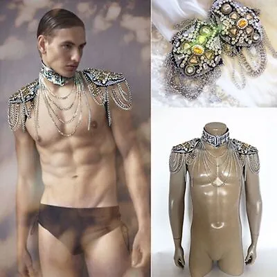 2022 Stage Party Shoulder Wear Sexy Men's Flash Diamond Metal Tassel • $168.16