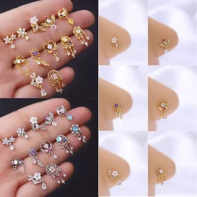 $8.51 • Buy Steel Colorful Nose Rings L Dangle Nose Studs Body Piercing Nose Nails