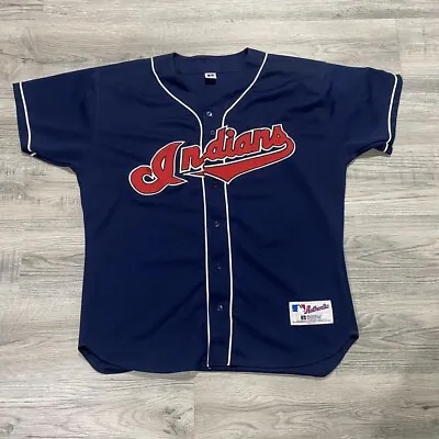 Vintage 90s Made In USA Russell Cleveland Indians Baseball Jersey Size 52 • $40
