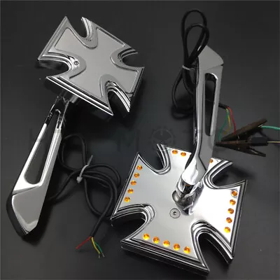 Maltese LED Turn Siganl Integrated Mirror For All Honda /Kawasaki/Suzuki Cruiser • $49.13