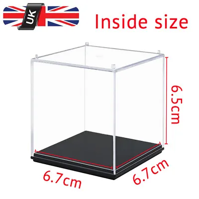 UK Cube Perspex Clear Acrylic Display Box Case 7cm Plastic Base Dustproof Figure • £10.19