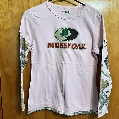 Mossy Oak Camo & Pink Long Sleeve Tee Shirt 100%Cotton JR Sz L BreakUp Series • $12.99