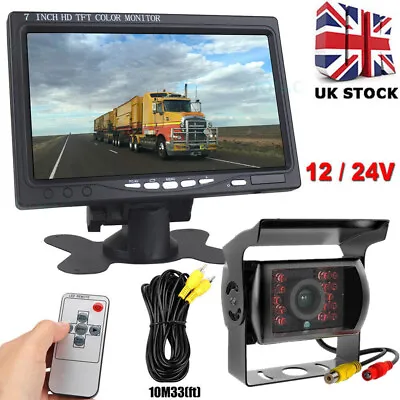 7  Car HD Monitor Screen + Rear View Reverse Backup Camera Van Truck Caravan Bus • £35.99
