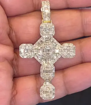 10k Yellow Gold 3.75 Carat 2.25 Inches 12.29 Grams Real Diamond Men Cross Pendan • $1500