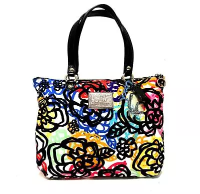 Nice Coach Multicolor Floral Poppy Graffiti Print Tote Shoulder Bag Purse Wow! • $249