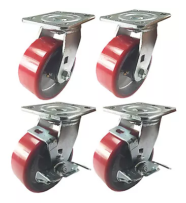 4 Swivel Casters 6  Heavy Duty Cast Iron Hub Non Skid Mark Wheels 2 Swivel Brake • $99.30