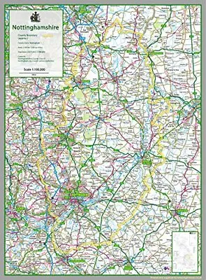 Nottinghamshire UK County Wall Map  70 X 95 Cm Laminated • £22.99