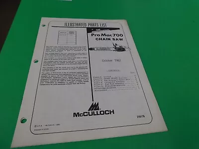 ORIGINAL MANUAL FOR McCULLOCH PROMAC 700 CHAINSAW   ---   BOX 6202 N • $9.50