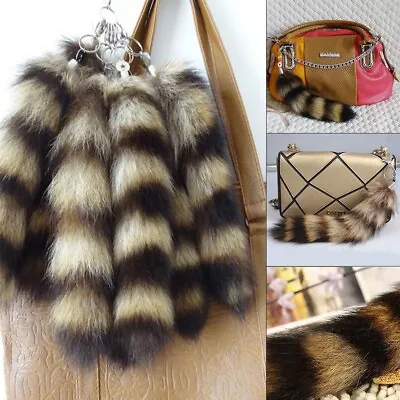 Faux Large Raccoon Dog Tail Natural Fur Tail Key Chain For Handbag Keyring Gift • $6.15