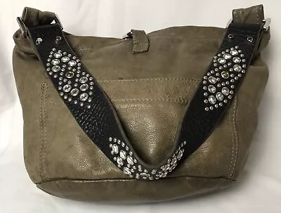 Tylie Malibu Women’s Hobo Handbag Studded Rhinestones Olive Green Leather USA • $39