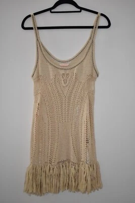 $49 • Buy Sass & Bide Crochet Tattoo Fringe Mini Dress Natural - Size 12 Beach Cover