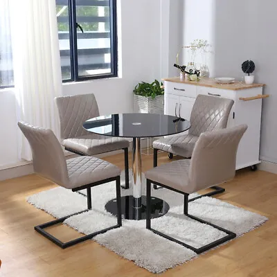 Black Tempered Glass Kitchen Dining Table Set Reception Z-Shaped Chair 2/4 Seat • £159.95