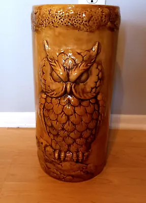 Vtg Ceramic Owl 16  Umbrella Stand Cabin Woods Road Scene On Back • $54