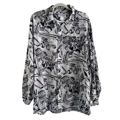 Sunny Men's  100% Silk ATV Printed Shirt  Black/White Size Large • $20.66