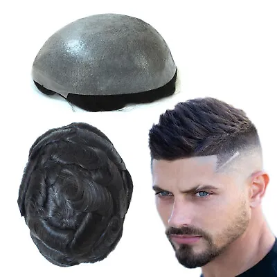 Mens Thin Skin V Looped Human Hair  Replecement 8-10mm System Natural Hairpieces • $62.69