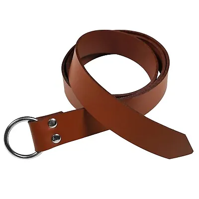Leather Belt Medieval Renaissance Costume Accessory With Steel Ring Tan 66 Inch • $29.99