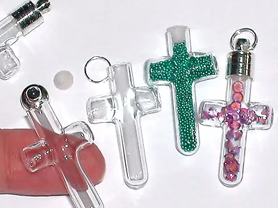 1 Glass Mini Fill Arms Cross Bottles Vials Charms Beads Pendant • $6.26
