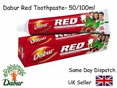 DABUR NATURAL AYURVEDIC RED HERBAL TOOTHPASTE VEGETARIAN - 37g Or 100g • £3.99