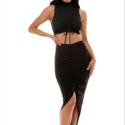 BeBe Two-Piece Shirred Mesh Dress 2 Piece In Black Size Medium NWT • $80