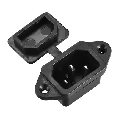 AC 250V 10A 3P Iec320 C14 Inlet Plug Power Socket Black W Cover 1Set • £4.39