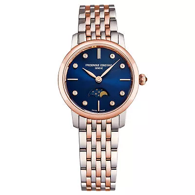 Frederique Constant FC-206ND1S2B Slimline Moon Phase Blue Dial Ladies Watch • $2683