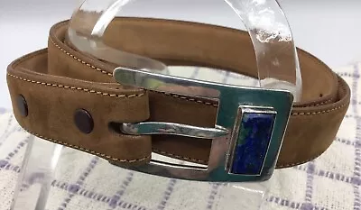 Taxco Plata Sterling Silver Belt Buckle Azurite Stone Accent- Ladies Suede Belt • $175