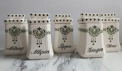 Antique Vintage Ceramic Spice Jars With Lids - Set Of 5 - Made In Germany • $42.95