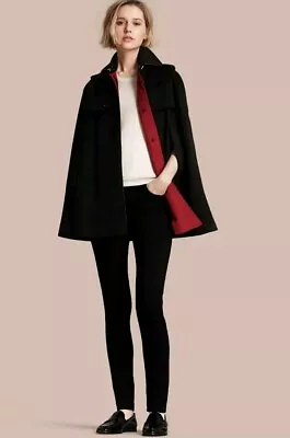 BURBERRY - Coat - Black Red 100% Cashmere Short Cape Size Small • $600