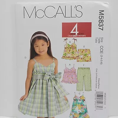 McCall's M5837 Girls Children Size 3-4-5-6 Dress Top Shorts Capri Sewing Pattern • $9.99