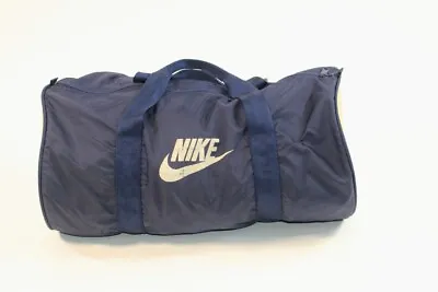 Vintage Nike Blue White 80s Swoosh Duffle Gym Soccer Bag Retro Carry On Travel • $11.39