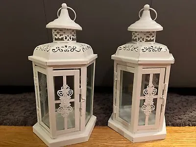 White Lanterns - Metal W/glass Panels - Qty 2 In Set. • $25