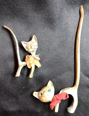 Vintage Brass Cat With Long Tail Ring Holder Lot Of 2 • $20