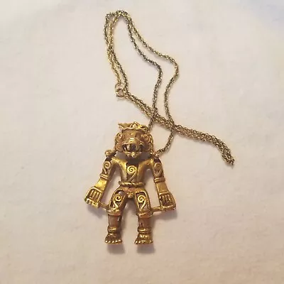 Vtg Alva Studios Museum Reproduction Aztec Mayan Figure Gold Tone Metal Pendant • $19.95
