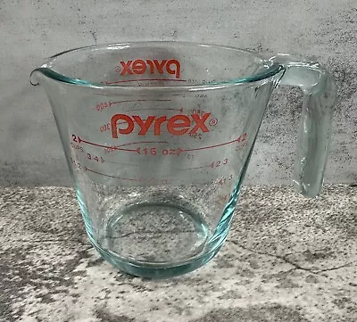 Pyrex Glass Measuring Cup Red Lettering Open J Handle  2 Cup 1 Pint • $10