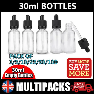 £89.98 • Buy 30ml Clear Glass Bottle With Pipette Empty Boston Eye Dropper Bottles 1-100Pcs