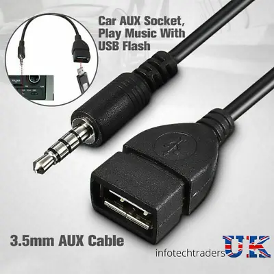 3.5mm AUX Audio Jack Plug Male To USB 2.0 Female OTG Converter Lead Adapter Car • £2.99