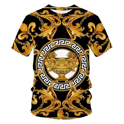 New Men Fashion Short Sleeve 3D Baroque Print Luxury T-Shirt • $25.90