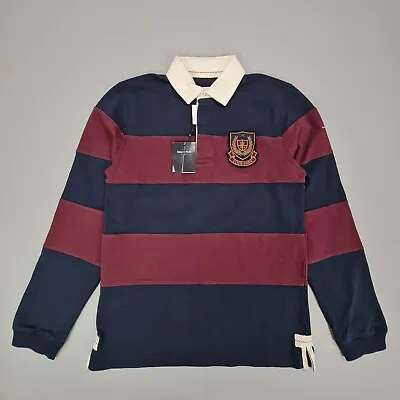 Eden Park Mens Polo Shirt Blue Burgundy Medium Heritage Long Sleeves Sweater • £44.99