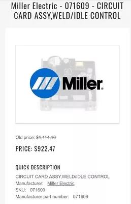 Miller Electric Circuit Card Assembly 071-609 Never Opened Please Read. BrandNEW • $599