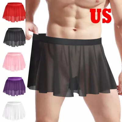 US Men Sissy Skirts Ruffled Mini Skirt Lingerie Sheer Elastic Waistband Skirt • $9.78