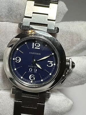 Cartier Pasha 35mm St/st Wristwatch 2475 Steel Blue Dial Automatic • $1850