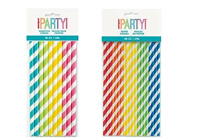 10 - 40 Multi Coloured Milkshake Smoothies Paper Drinking Straws Party Striped  • £0.99